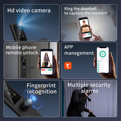 Qleung Tuya Wifi APP Smart Door Knob Remote Control Fingerprint Code Card Key S821Max Home With Camera